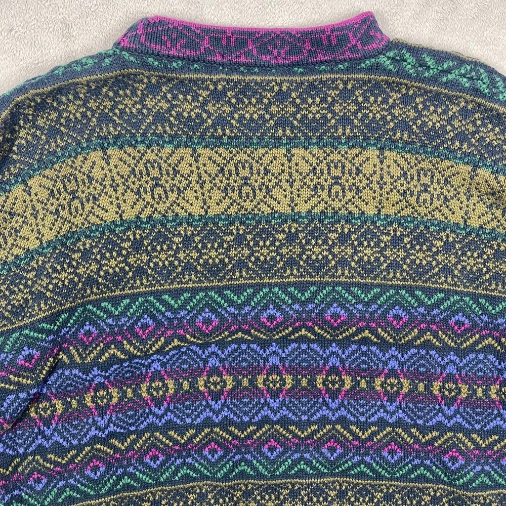 Vintage 90s Nautica Sweater Mens L Geometric Fair Isle Cotton Hong Kong